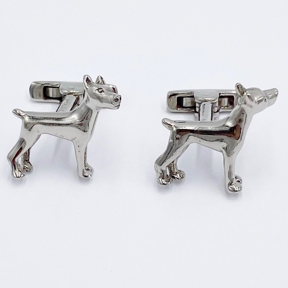 Sterling Silver Dog Cuff Links & Tie Bar Set Mid Century - Picture 2 of 14